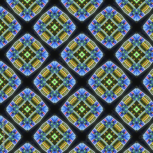black pattern with stained glass windows