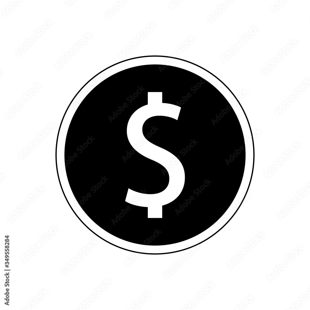 Dollar coin symbol. black and white illustration inspiration design