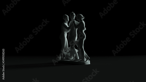 Tableau sur toile The Three Graces Sculpture Front Quarter Left View 3d illustration 3d render