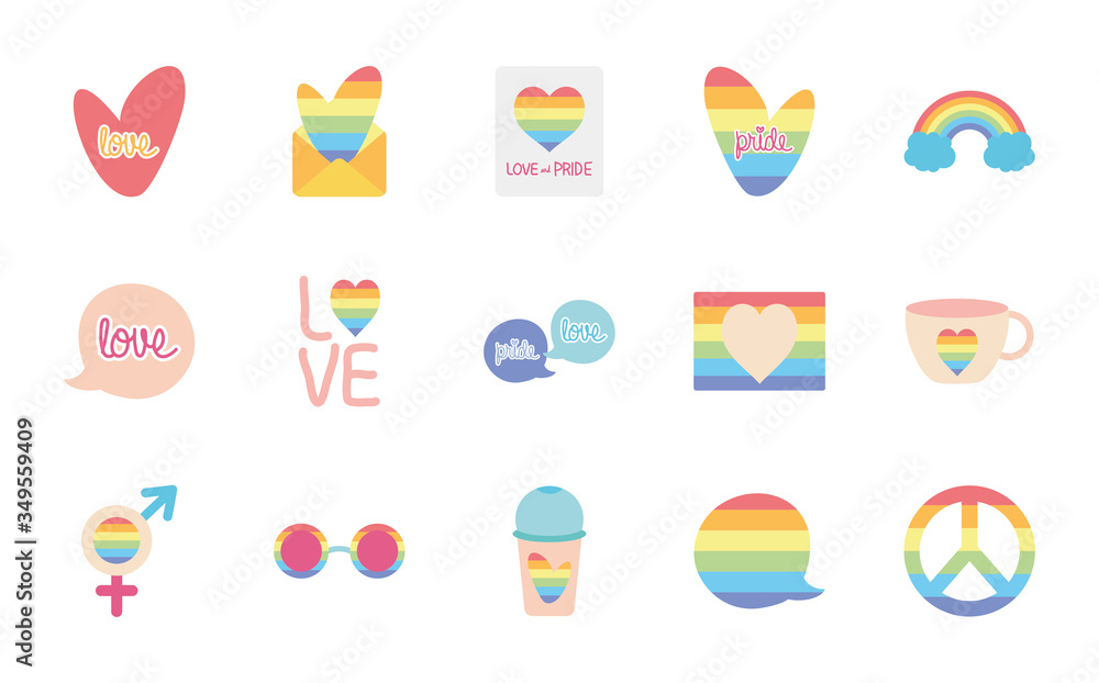 sunglasses and pride icon set, flat style