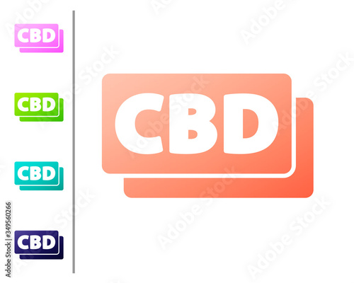 Coral Cannabis molecule icon isolated on white background. Cannabidiol molecular structures, THC and CBD formula. Marijuana sign. Set color icons. Vector