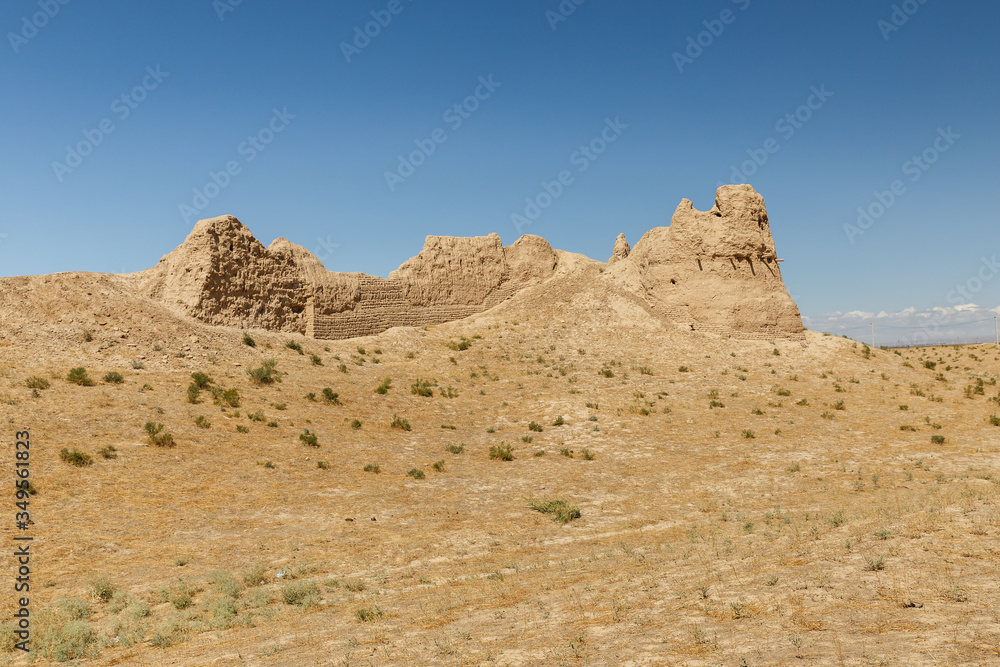 Ruins of an ancient city Sawran or Sauran in Southern Kazakhstan. Part of the fortress wall. Ruins of an ancient city Sawran or Sauran in Southern Kazakhstan. Part of the fortress wall.