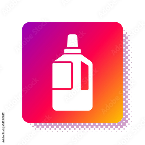 White Fabric softener icon isolated on white background. Liquid laundry detergent, conditioner, cleaning agent, bleach. Square color button. Vector