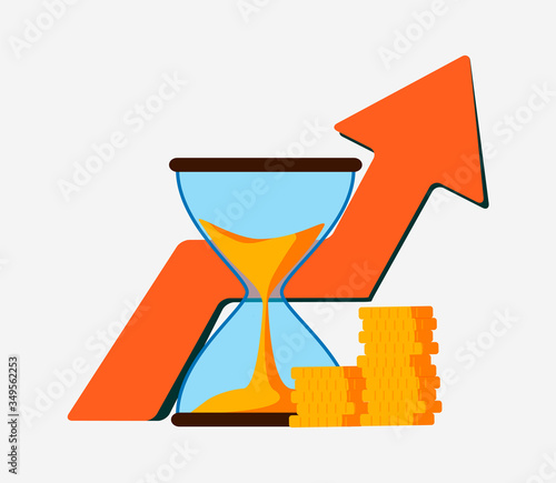 Income increase, financial strategy, high return on investment, budget balance, fund raising, long term increment, revenue growth, interest rate, loan installment, credit money, vector flat icon