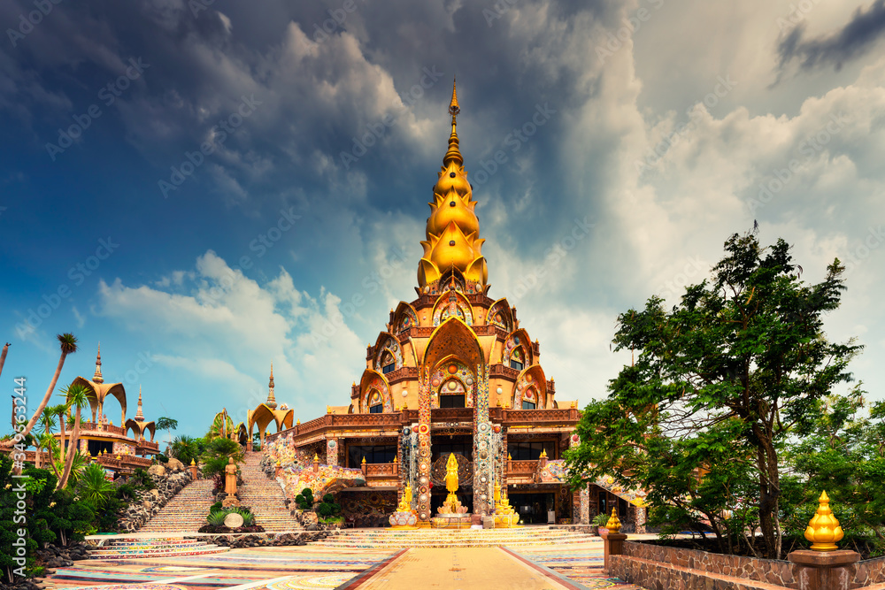 Buddhist Thailand temple Wat Phra Thart Pha Sorn Kaew on nature background. Beautiful Landmark of Asia. Asian culture and religion