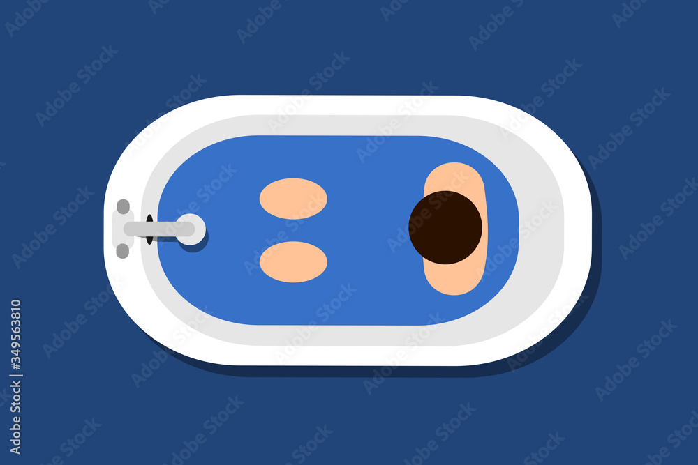 Take a bath - human and person is lying and relaxing in bath and bathtub. Presonal hygiene - cleaning and washing of naked body. Vector illustration. Take a bath - human and person is lying and relaxing in bath and bathtub. Presonal hygiene - cleaning and washing of naked body. Vector illustration.