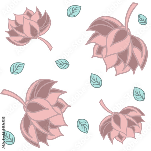 Lotus seamless pattern flower in vintage style. Vector vintage illustration. Soft and pastel color. Coral and pink lotos lotus on light white background.