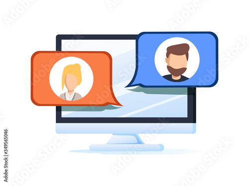 Webinar concept, online course, distant education, video lecture, internet group conference, training test, work at home