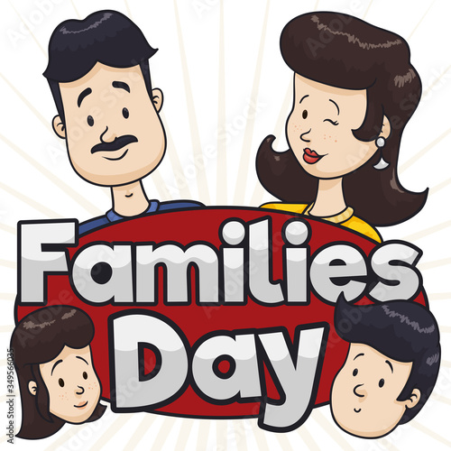 Obraz na plátně Happy Family with Greeting Celebrating their Day Together, Vector Illustration