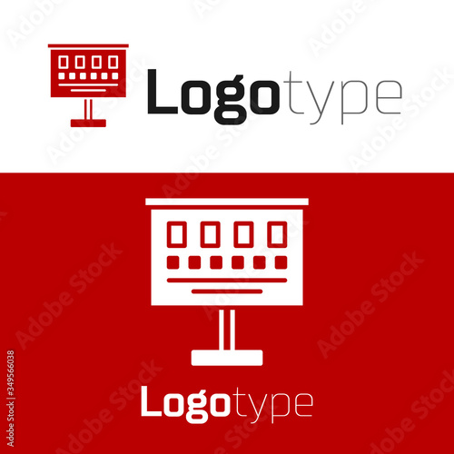 Red Eye test chart icon isolated on white background. Poster for vision testing in ophthalmic study. Snellen chart. Logo design template element. Vector