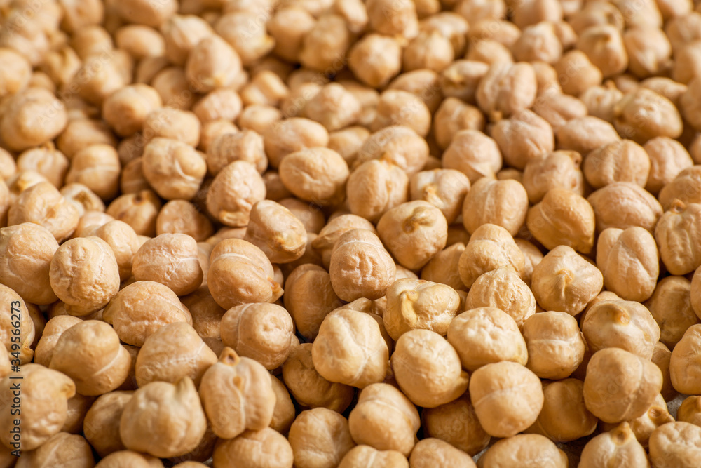 Chickpeas seeds background. Close up. Top view.