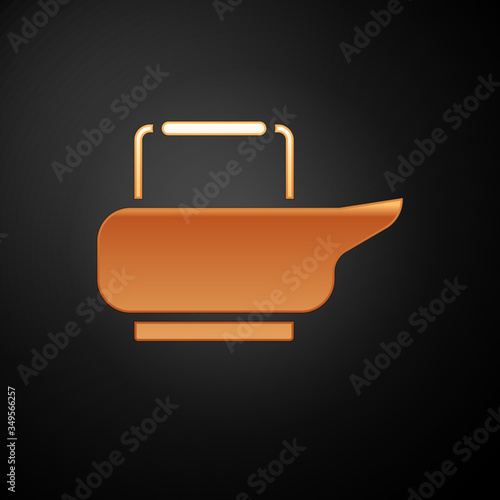 Gold Bedpan icon isolated on black background. Toilet for bedridden patients. Vector
