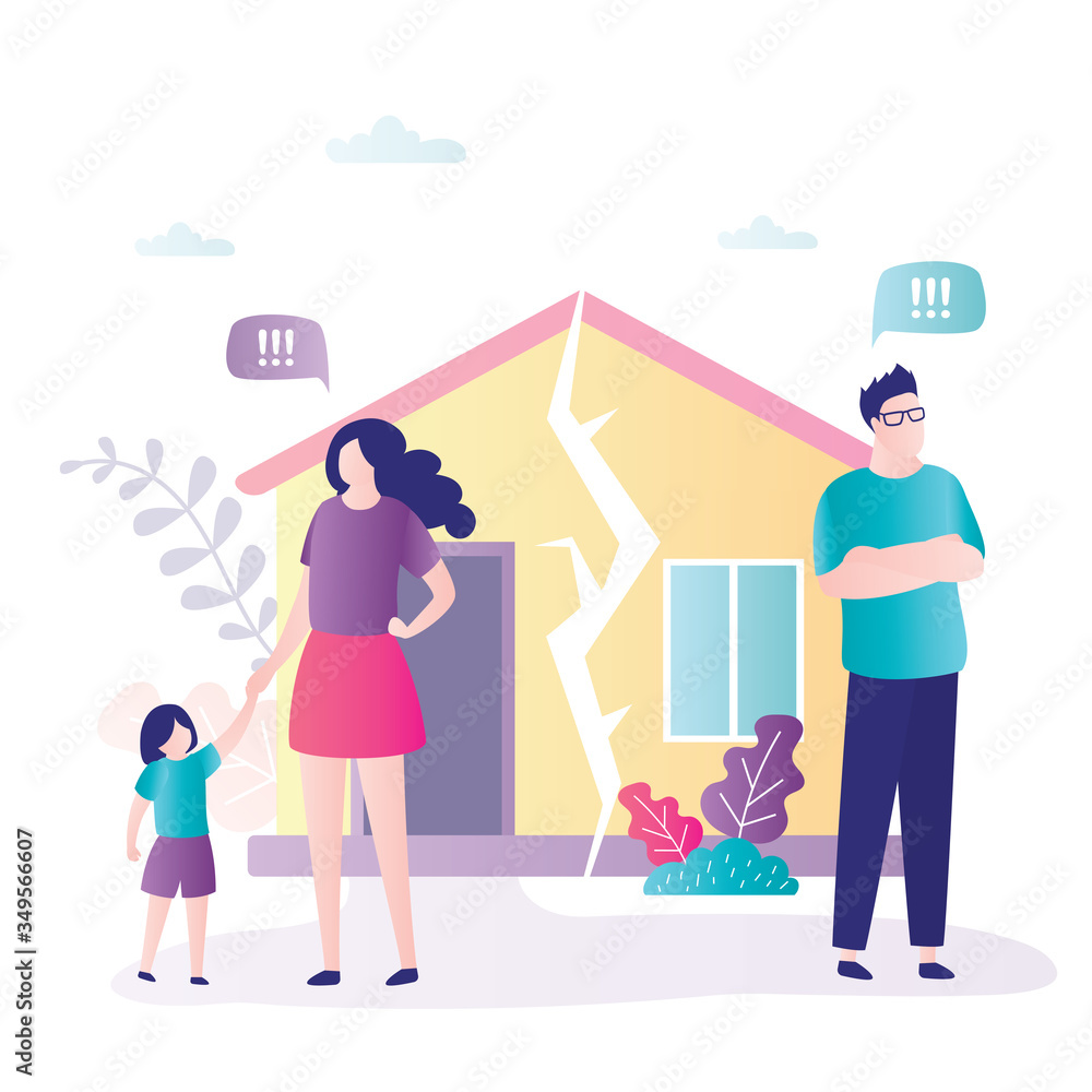 Couple in quarrel. Psychology mental problems concept. Divorce, father leaves family. Daughter with mother. Relationship family conflict, stress. Couple in quarrel. Psychology mental problems concept. Divorce, father leaves family. Daughter with mother. Relationship family conflict, stress.