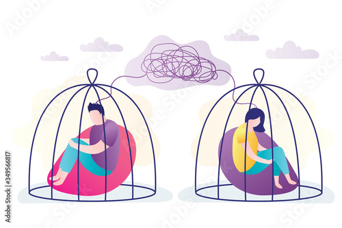Couple in quarrel. Psychology mental problems concept. Depression and divorce, paranoia anger control.