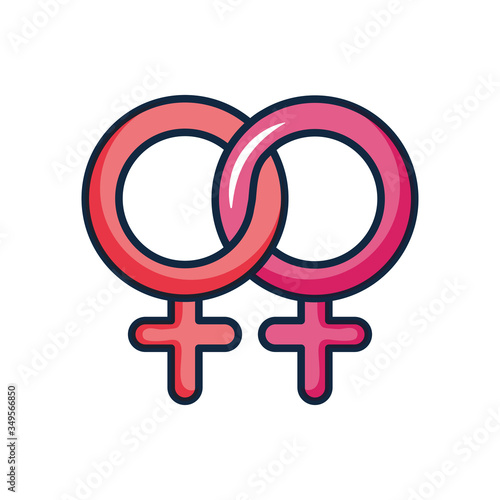 pride concept, united female gender symbols, line color style