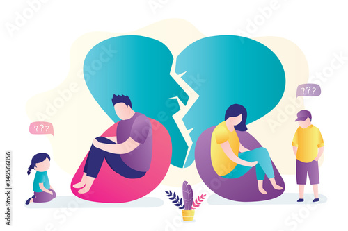 Couple in quarrel. Psychology mental problems concept. Depression and divorce. Relationship family conflict, stress. Unhappy children.