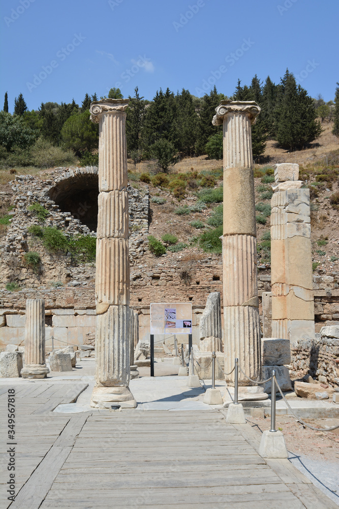 Fototapeta premium The ruins of the ancient city of Ephesus in Turkey. Columns of the Roman basilica