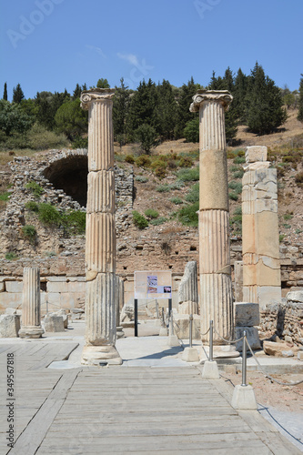 The ruins of the ancient city of Ephesus in Turkey. Columns of the Roman basilica photo