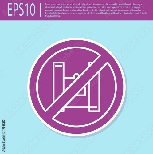 Retro purple Say no to plastic bags poster icon isolated on turquoise background. Disposable cellophane and polythene package prohibition sign. Vector
