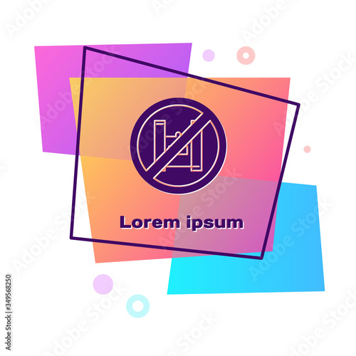 Purple Say no to plastic bags poster icon isolated on white background. Disposable cellophane and polythene package prohibition sign. Color rectangle button. Vector