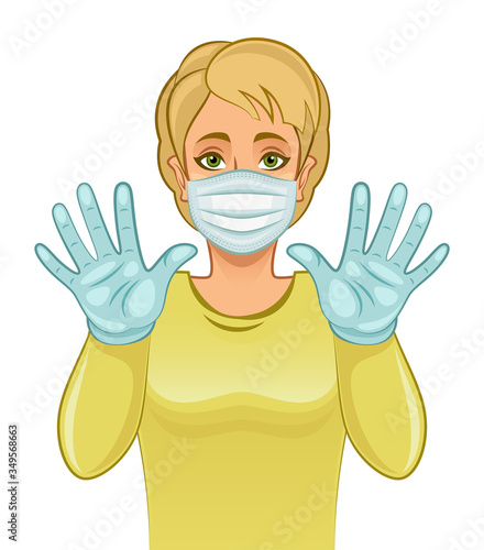 Girl in antiviral protection on a white background