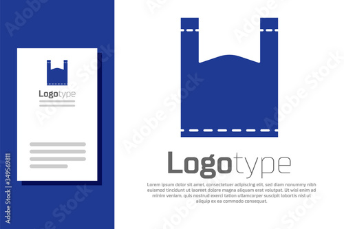Blue Plastic bag icon isolated on white background. Disposable cellophane and polythene package prohibition sign. Logo design template element. Vector