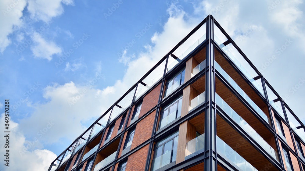 Modern European residential apartment buildings quarter. Abstract architecture, fragment of modern urban geometry.