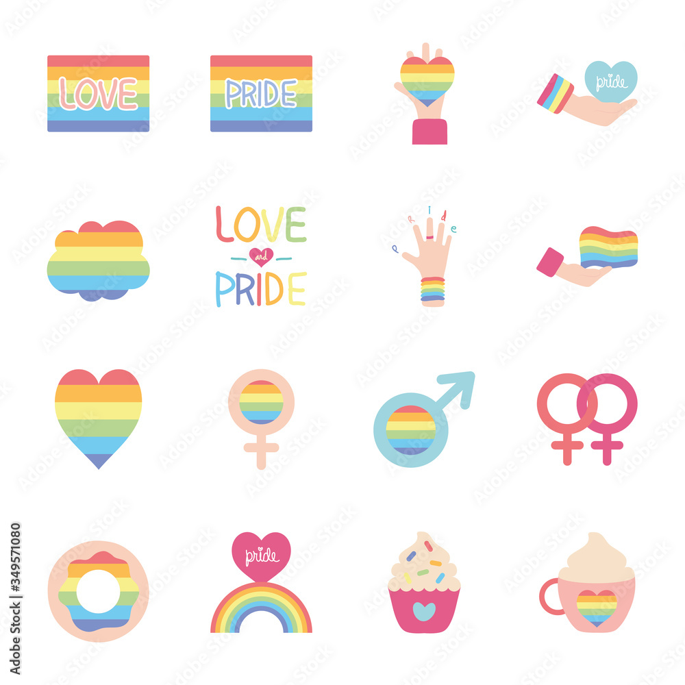 cloud and pride icon set, flat style