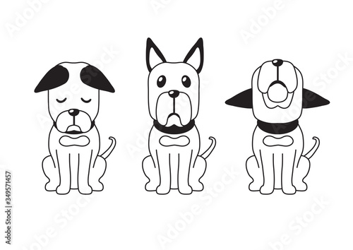 Vector cartoon character great dane dog poses set for design.