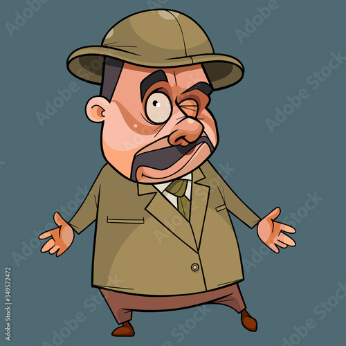 funny cartoon mustachioed man in a hat throws up his hands in bewilderment