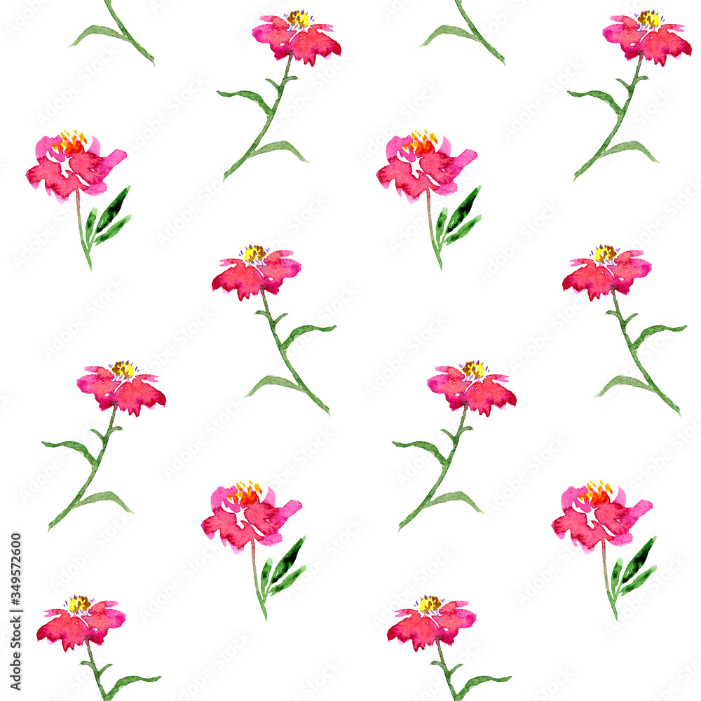 Watercolor beautiful tiny seamless pink flower pattern. Endless print for textile, clothes, fashion, linens, dress, cover, wallpaper. Hand painted art in modern trendy style.