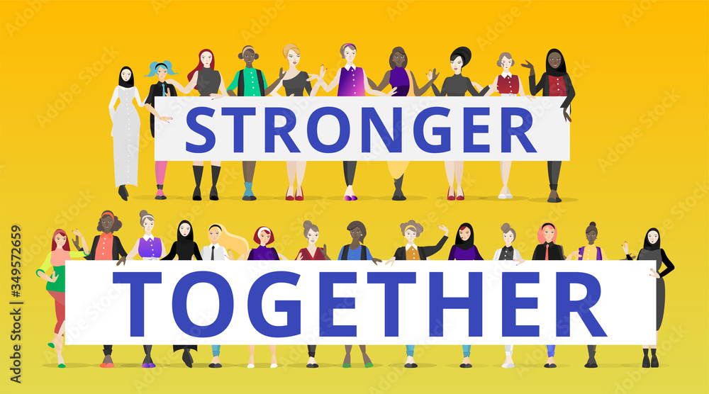 Fototapeta We are stronger together slogan with diverse women,