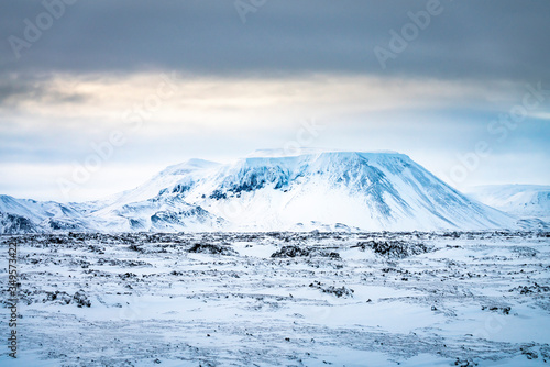 Mountainous Icelandic volcanic wilderness in winter