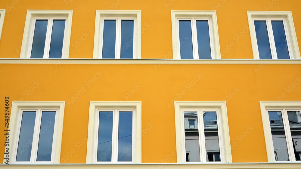 Fototapeta premium Beautiful facade, restored building exterior in old town.