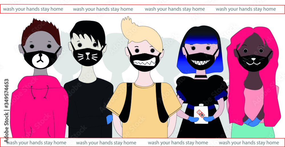 teenagers stay home trendy masks wash hands medical gloves in trend