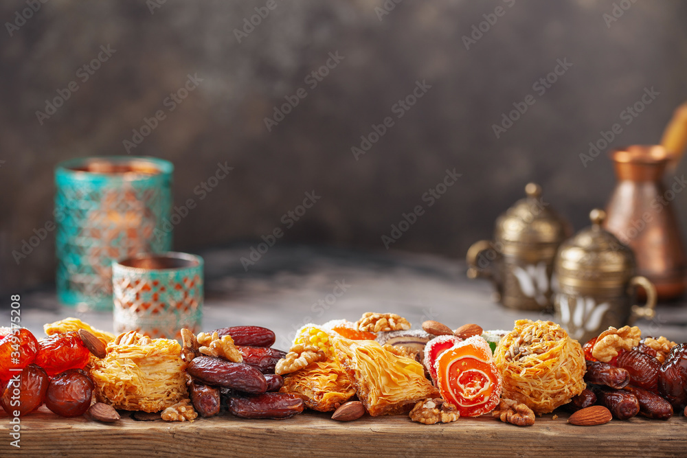 Traditional oriental sweets for the holy month Ramadan.  Iftar concept