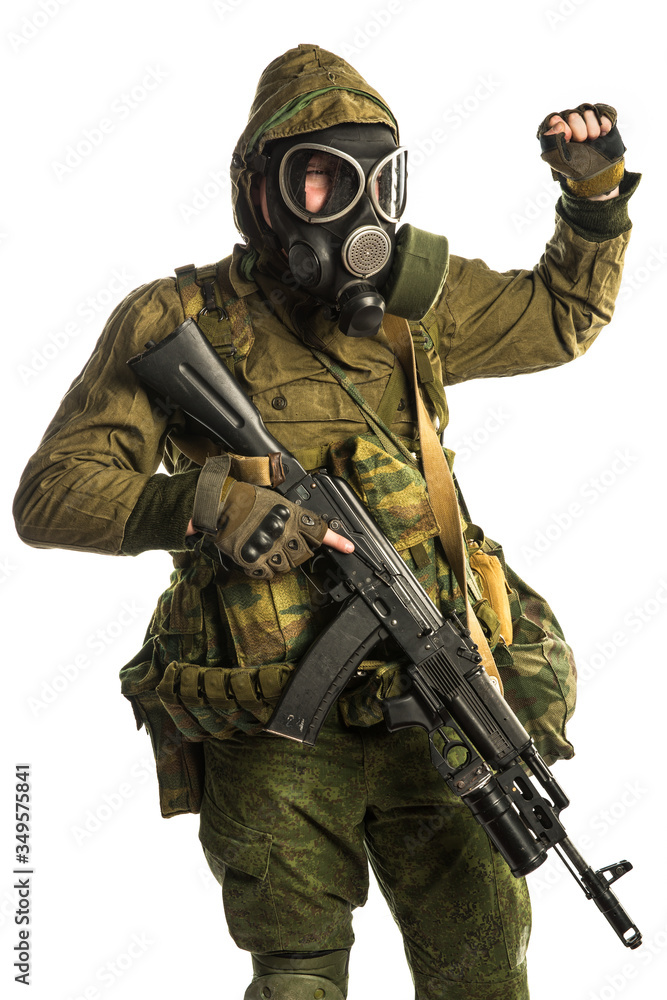 post-apocalyptic soldier. shot in studio. isolated on white background post-apocalyptic soldier. shot in studio. isolated on white background