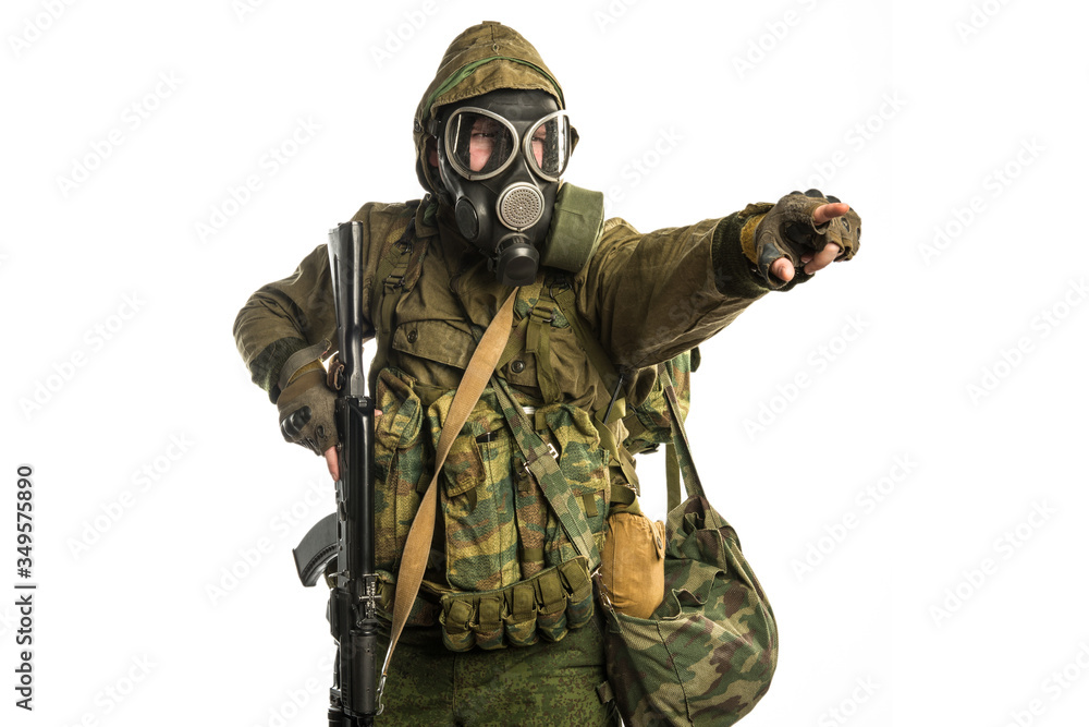 post-apocalyptic soldier. shot in studio. isolated on white background post-apocalyptic soldier. shot in studio. isolated on white background