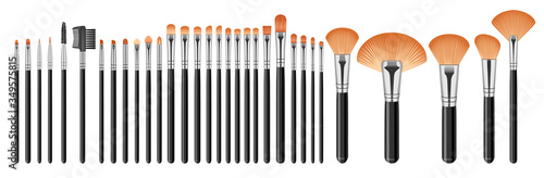 Set of Cosmetic Brushes for Makeup. 32 brushes.