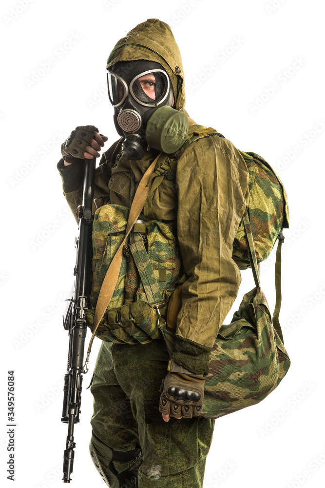 post-apocalyptic soldier. shot in studio. isolated on white background post-apocalyptic soldier. shot in studio. isolated on white background
