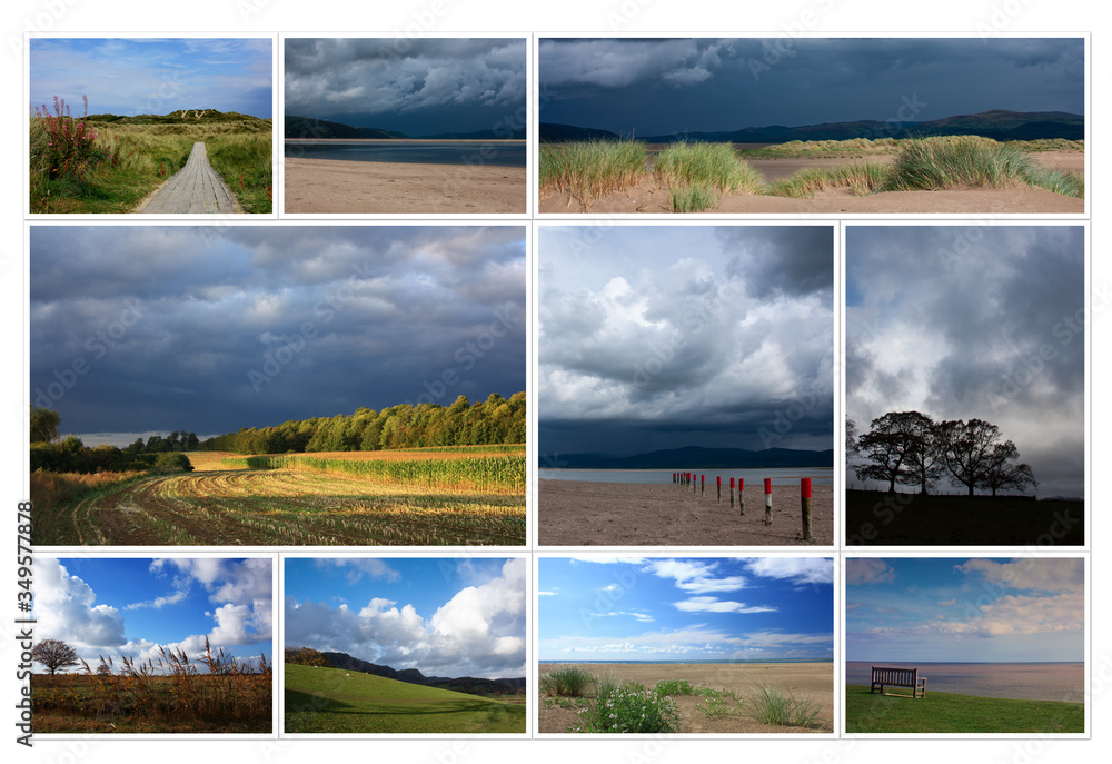 Beautiful collage of different sunny summer autumn pictures of British landscapes