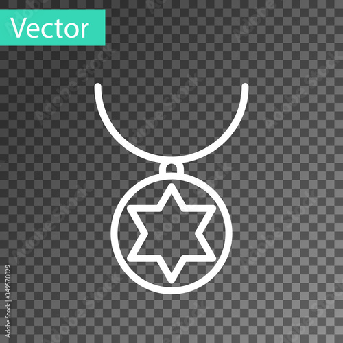 White line Star of David necklace on chain icon isolated on transparent background. Jewish religion. Symbol of Israel. Jewellery and accessory. Vector