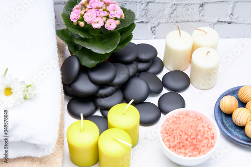Spa Background. Natural, Organic spa cosmetics products, eco friendly accessories.
