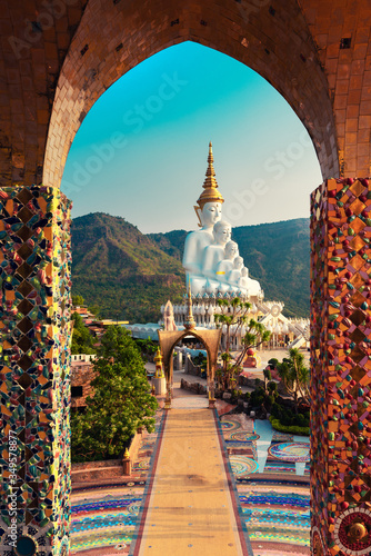 Canvas Print Amazing Thailand Temple with big Buddha statue on background scenery nature landscape at sunrise