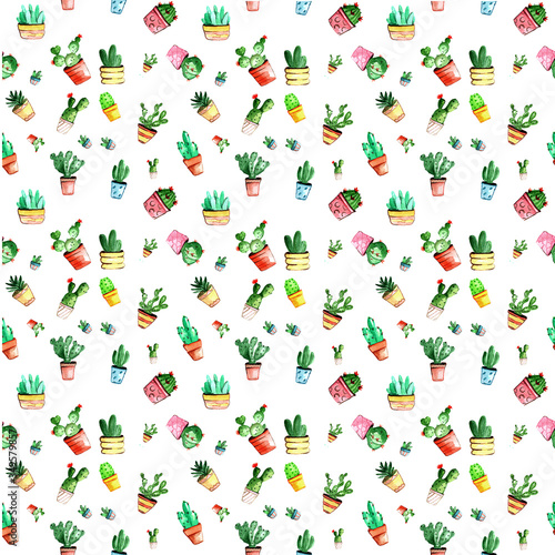 watercolor cacti pattern on white background