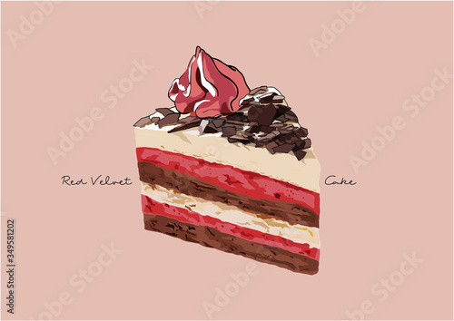 Vector Illustration of Red Velvet Cake with Chocolate and Cream Cheese