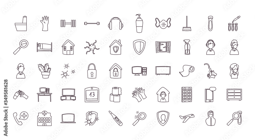 Covid 19 quarentine line style icon set vector design Covid 19 quarentine line style icon set vector design