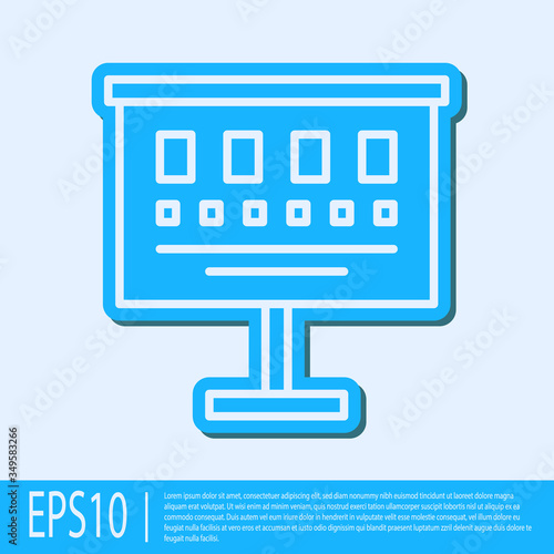 Blue line Eye test chart icon isolated on grey background. Poster for vision testing in ophthalmic study. Snellen chart. Vector