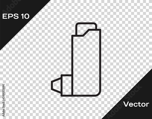 Black line Inhaler icon isolated on transparent background. Breather for cough relief, inhalation, allergic patient. Vector