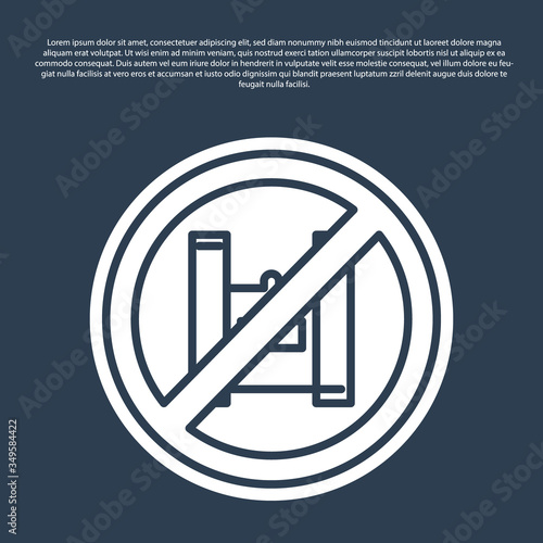 Blue line Say no to plastic bags poster icon isolated on blue background. Disposable cellophane and polythene package prohibition sign. Vector Illustration